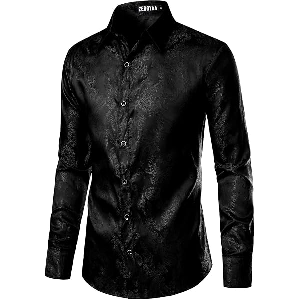 thumbnail image 2 of Gothic Shirt ZEROYAA Men's Hipster Slim Fit Long Sleeve Gothic Jacquard Button Up Dress Shirts For Party Prom, Royal Blue, XXL Youth Dress Shirt 2 of 11