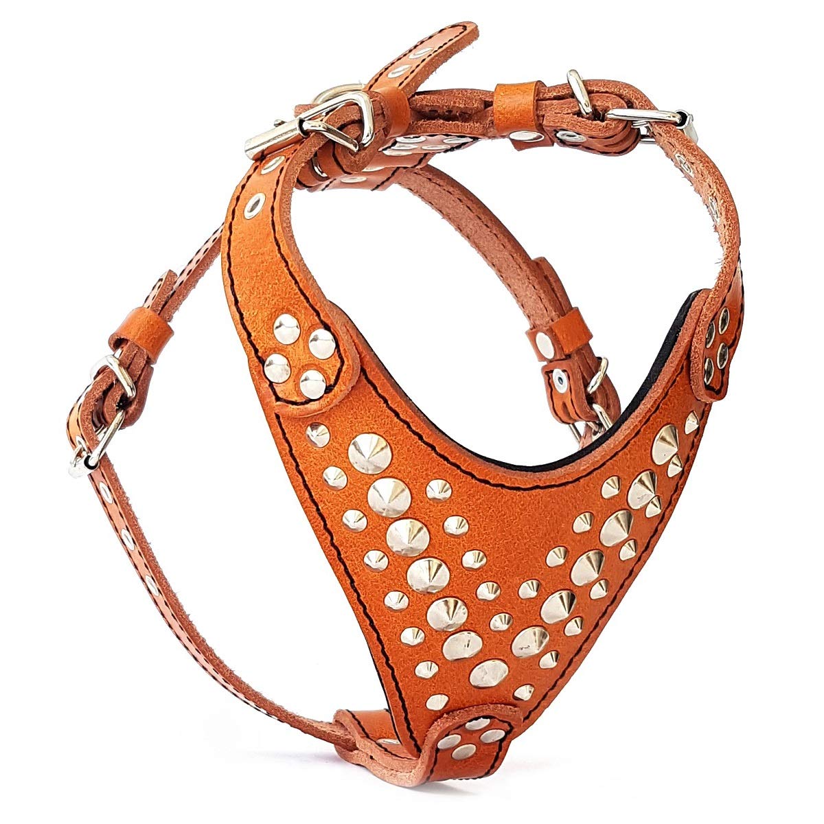 Bestia studded leather harness. French Bulldog size. 100% leather. Handmade in Europe