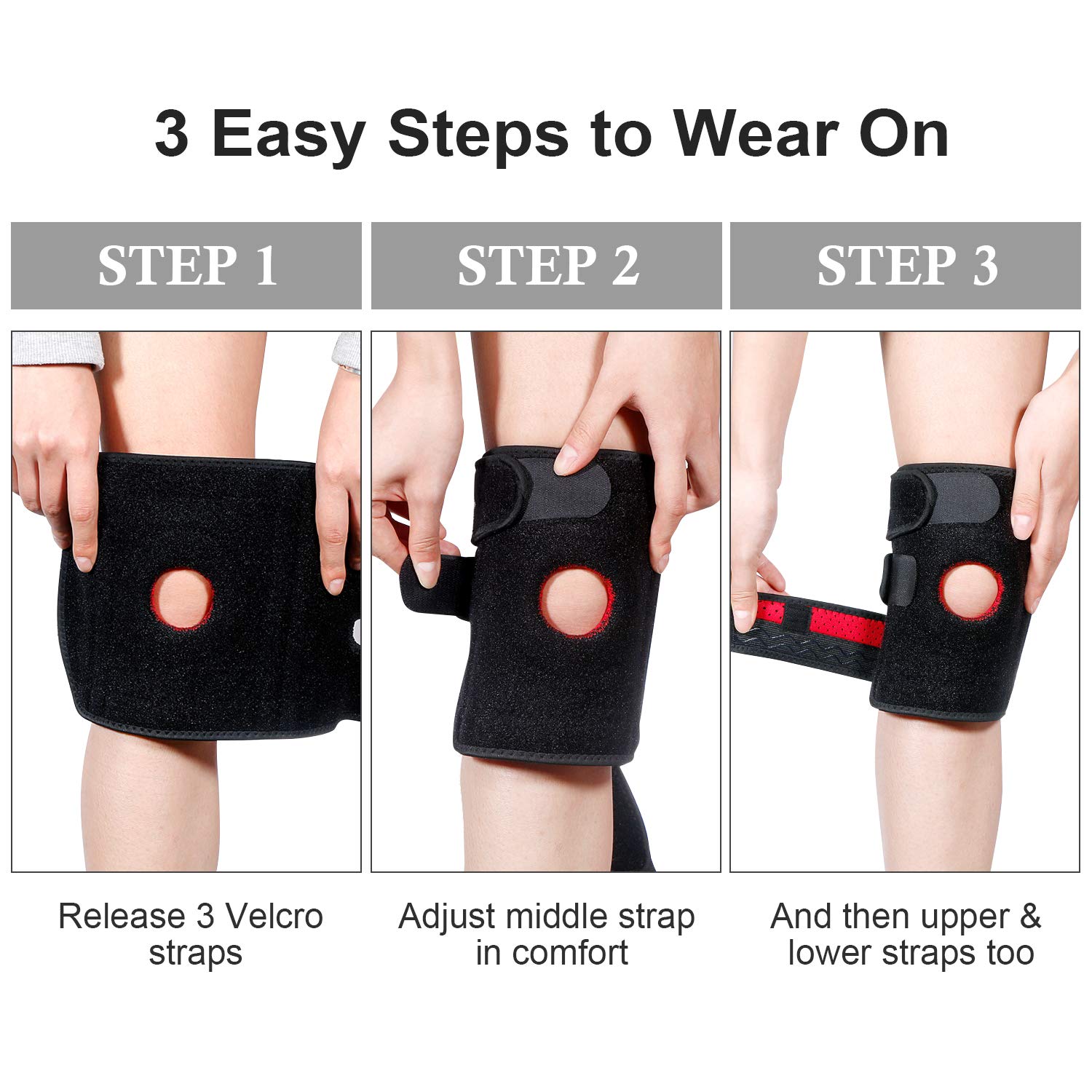 Knee Brace for Women & Men, Knee Support for ACL, LCL, MCL Relief, Pain & Injury Recovery in Running Cycling Volleyball Gym Workout Sport with Adjustable Straps (2 Packs)