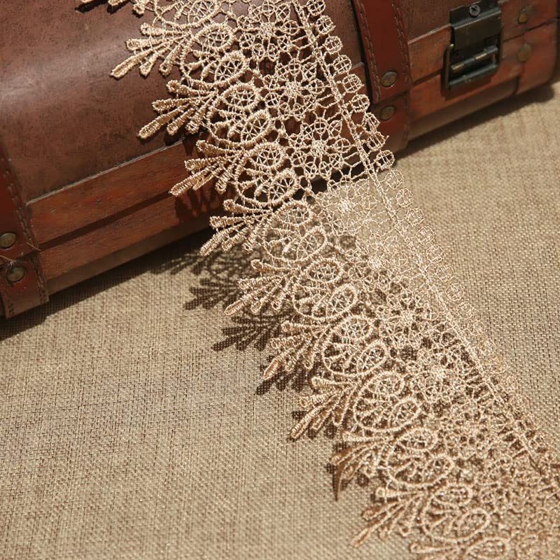 9CM Width Europe Chips pattern Inelastic Embroidery Lace Trim,Curtain Tablecloth Slipcover Bridal DIY Clothing/Accessories.(2 yards in one package) (Gold)