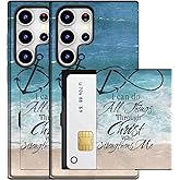 MUQR Compatible for Samsung Galaxy S25 Ultra Case with Card Holder Cute - Kawaii Design Military-Grade Drop Protection Rugged Wallet Cases for Women (Black Bible Christian Verses)