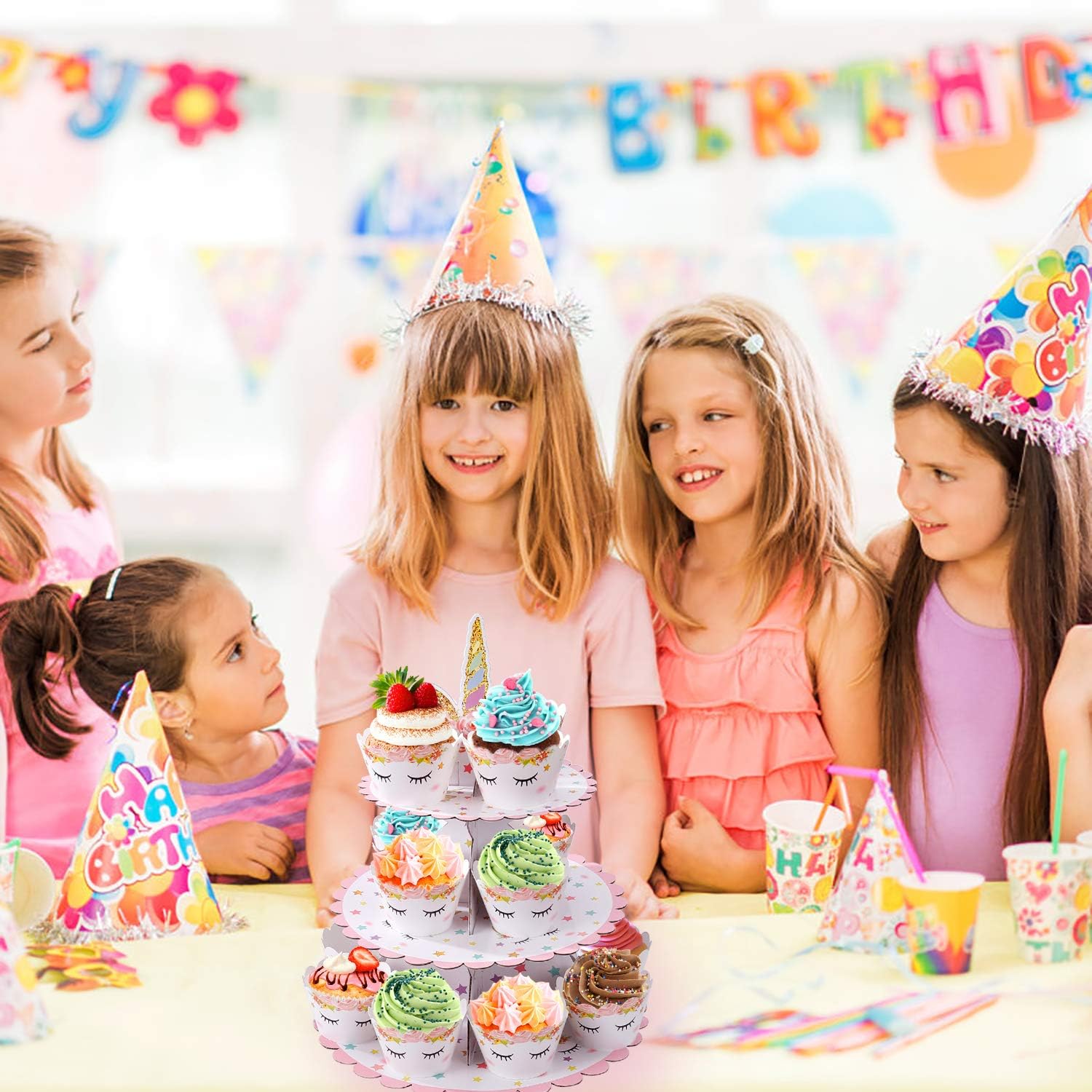 MengH-SHOP 3 Tier Unicorn Round Cupcake Stand for Baby Shower Birthday Theme Party - Image 4