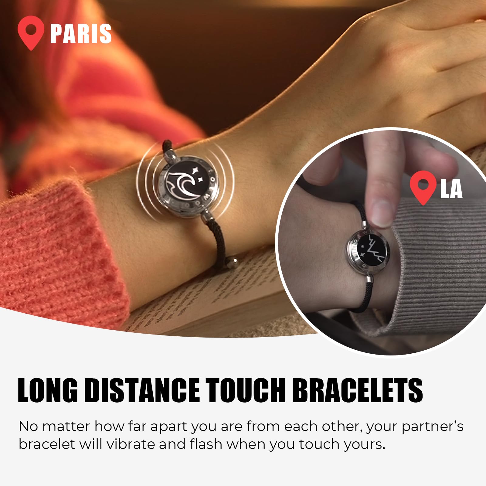 TOTWOO Long Distance Touch Bracelets for Couples, Vibration & Light up for Love Couples Bracelets | Long Distance Relationship Gifts for Girlfriend Bluetooth Pairing Jewelry