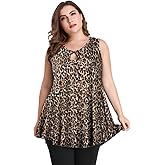 MONNURO Women's Plus Size Sleeveless Keyhole Summer Sexy Shirts Casual Loose Flowy Swing Tunic Tank Tops