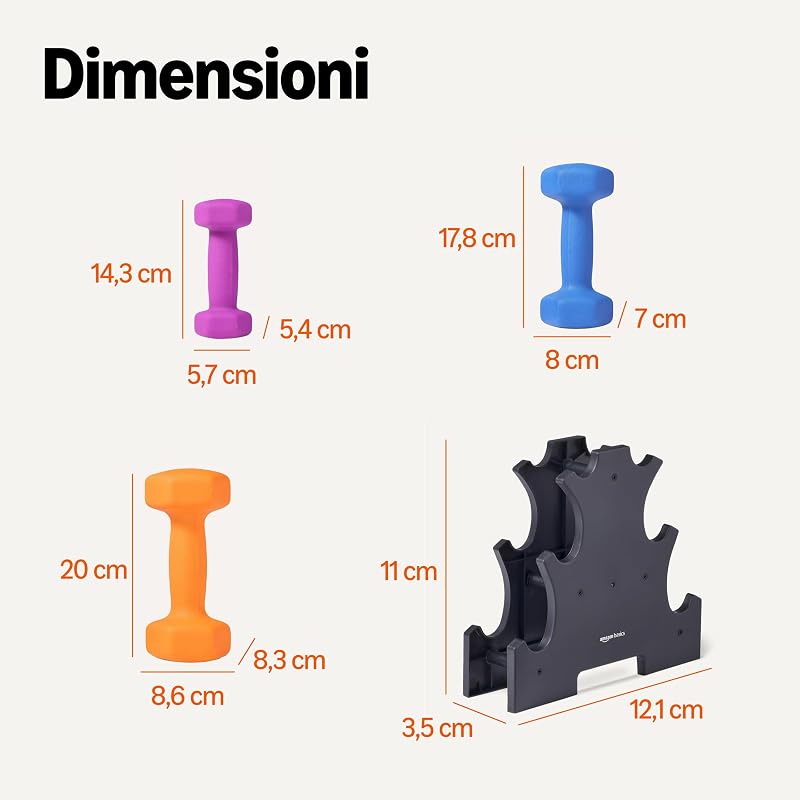 Neoprene Dumbbell Weights Set with Stand, 1, 2, 3 kg Pairs