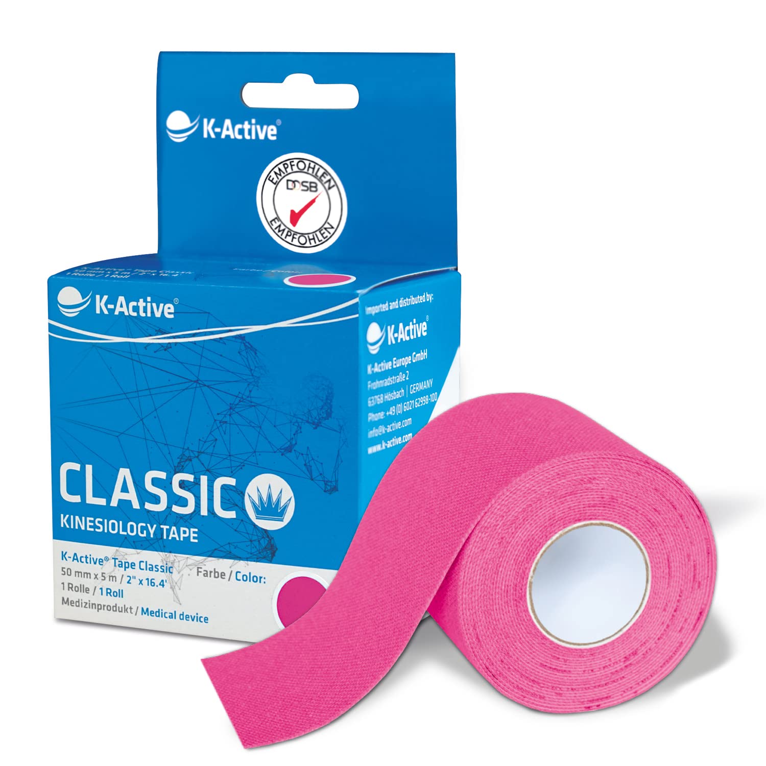 Rehab europa - 1 roll of kinesiotape Bandage k-Active Pink 5cmx5m