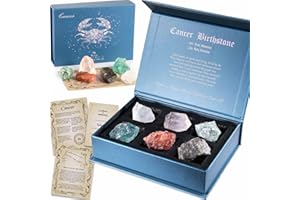 Faivykyd Cancer Crystal Birthday Gift, Zodiac Sign Stones to Complement The Birthstone, Natural Healing Crystals with Horoscope Box Set, Astrology Gifts for Women Men Girlfriend Friend
