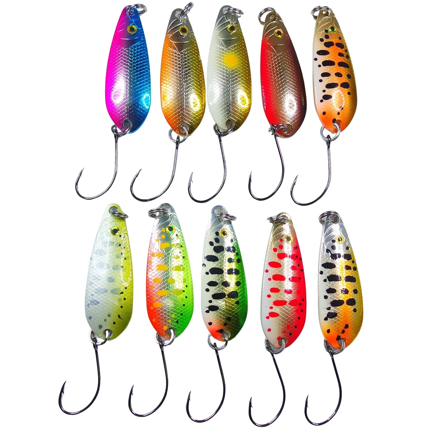 momolures - Freshwater Fishing Lure Set, Assorted Spoons, Trout (41mm - 4.8g x10pcs)