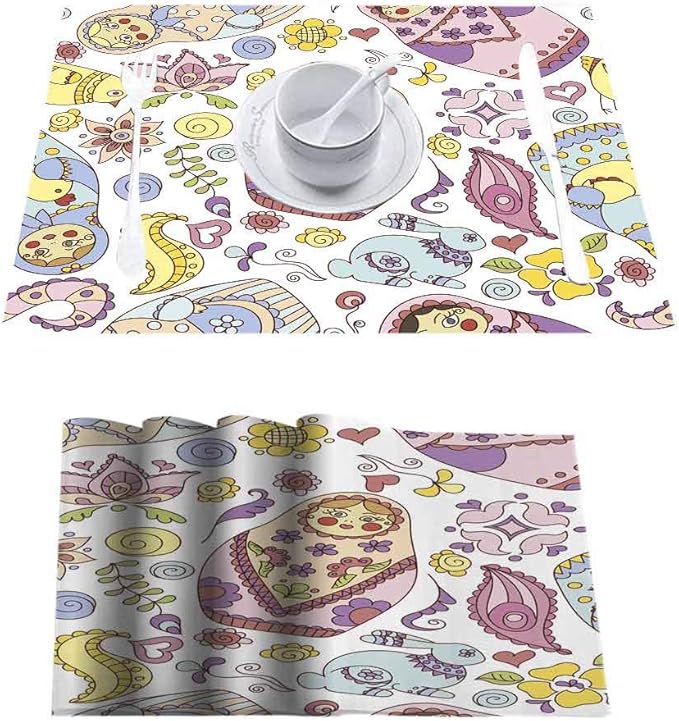 Non Slip Wipeable Placemats Place Mats, Seamless Pattern with Doodle