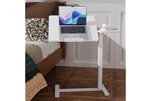 Simple Deluxe Overbed Bedside Table with Hidden Casters, Height Adjustable Desk with Tilting Top, Mobile Rolling Laptop Desk, Standing Rolling Desk Hospital Home Use, White