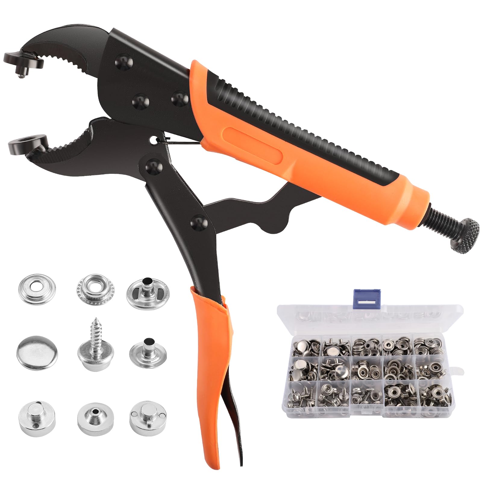 Heavy Duty Snap Fastener Tool kit, Snap Button Plier with 3 Dies, Adjustable Vice Grip Snap Setter Tool Includes 40 Sets 15mm Snaps, 20 Sets 15mm Screws, for Canvas Boat Cover Sewing Replacement