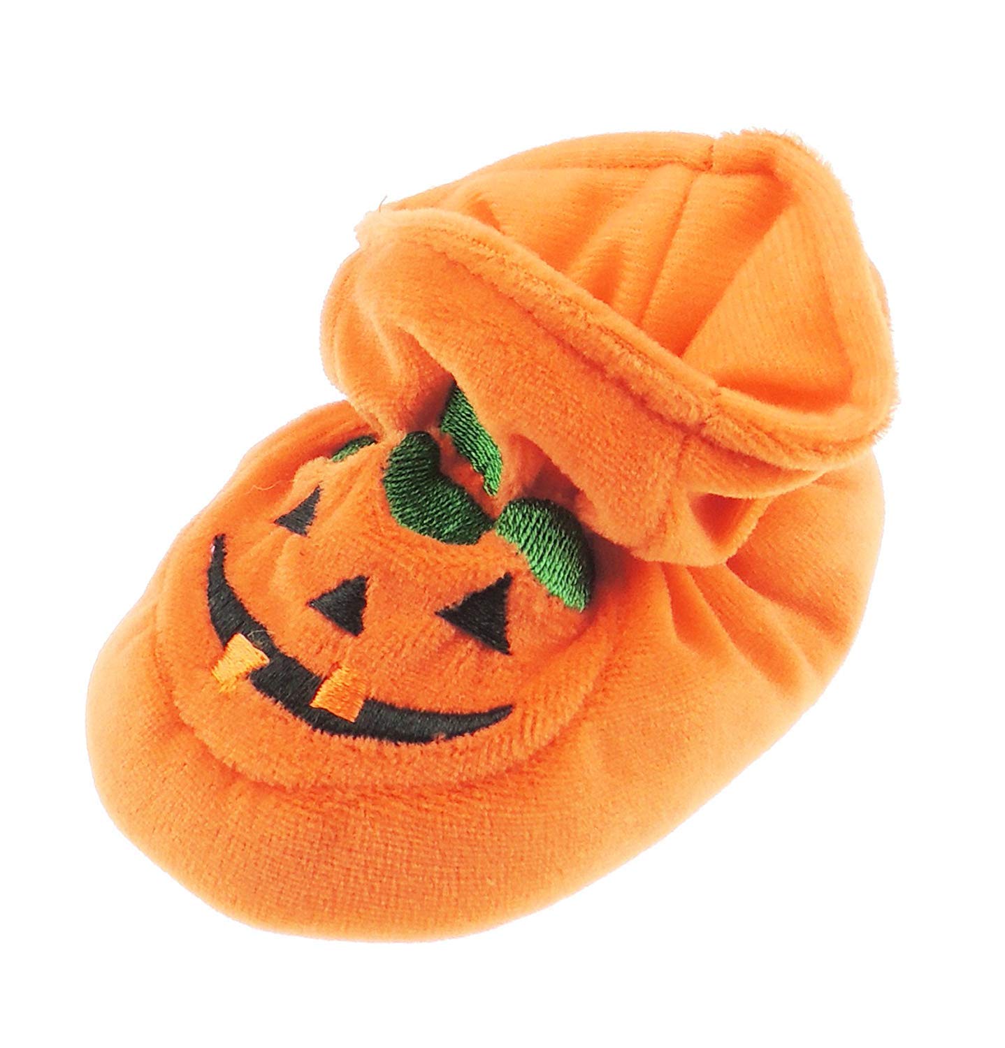 Baby Boys Girls Newborn Infant Babies Toddler Kids Children Slip on Pram Crib Soft Sole Shoe Slipper Socks Pre First Walkers Flat Booties Warm Winter Fleece Halloween Orange Pumpkin (12 3-6 months)