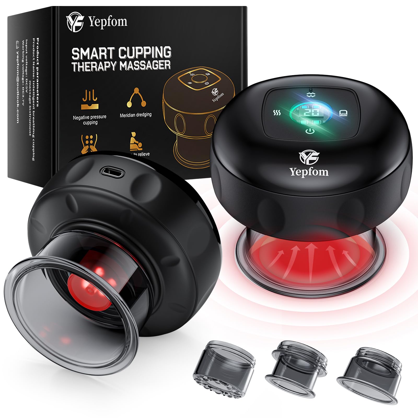 Photo 1 of **PARTS ONLY**Yepfom 5-in-1 Smart Dynamic Cupping Set, 12 Levels Cupping Kit for Massage Therapy with Red Ligh-t Therapy&Heat Penetrates for Targeted Pain Relief, Knots, Aches, Muscle Soreness - 1Pcs(Black)