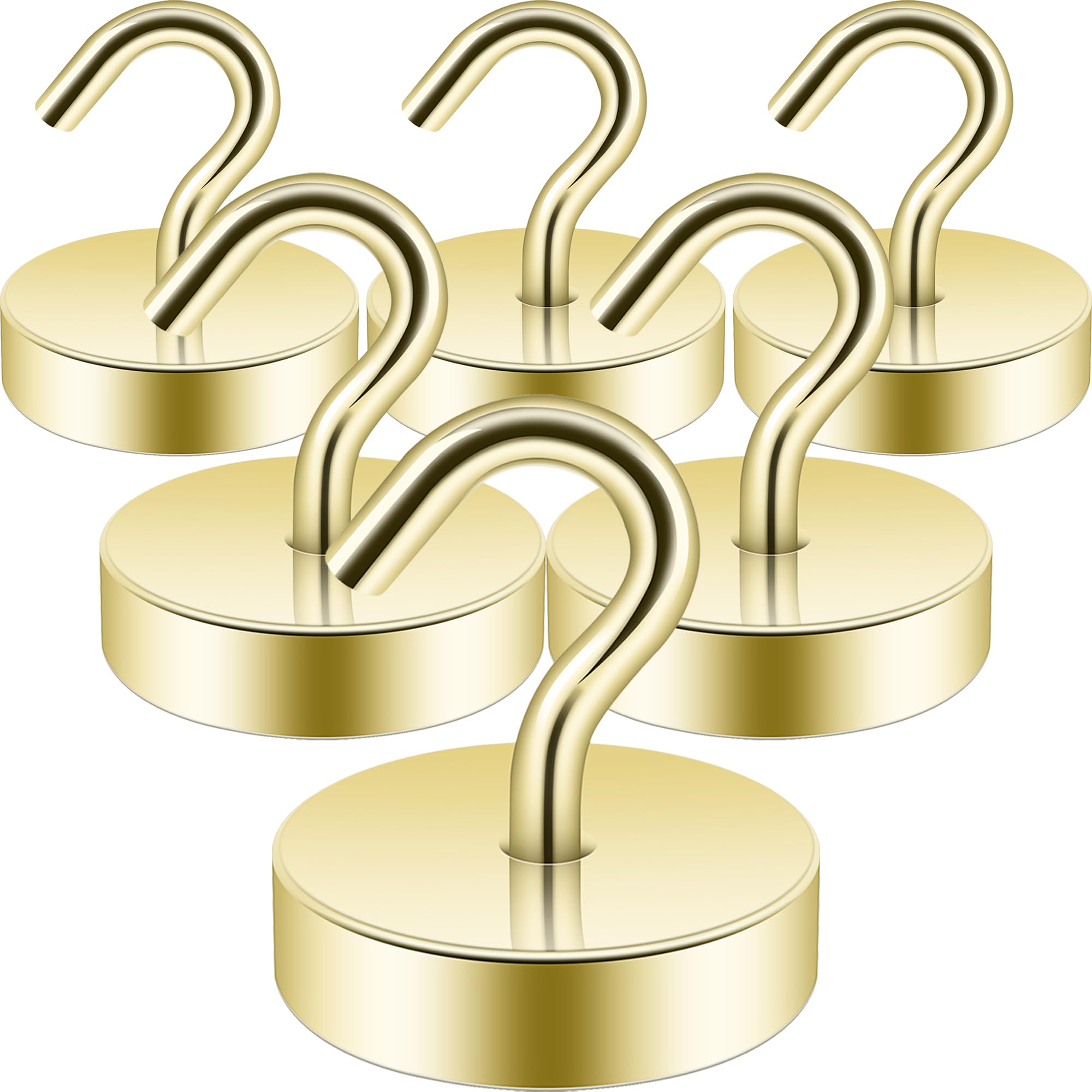 Neosmuk 60lb+ Extra Strong Magnet with Hook for Fridge,Heavy Duty Cruise Hook for Ceiling,Small Magnetic Holder for Van, Tool(Gold, Pack of 6)