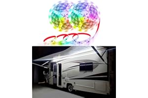 Seagenck RV Led Awning Party Light, Led Awning Strip Light for Camper Motorhome Travel Trailer Concession Stands Food Trucks, Light Up Canopy Area for BBQ Play Cards, 10m(32.8ft), Dc 12v, RGB