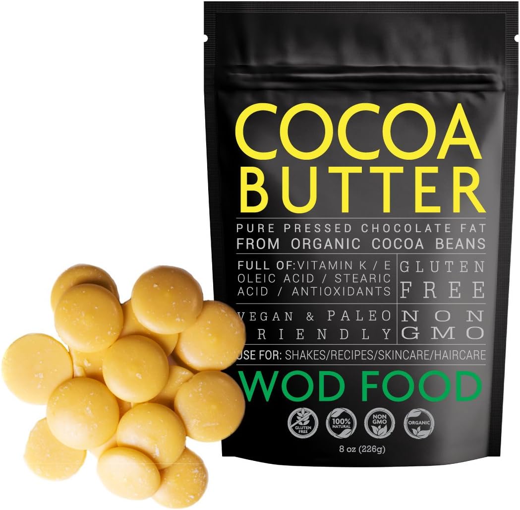Raw Organic Cocoa Butter, Cacao Butter by WOD Food - 100% Organic, Single-Origin, Fair Trade, Unrefined, Food Grade comes in Wafer or Chunk (4 ounce)
