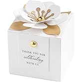 FEIYI 20 PCS Candy Boxes, 3 In 1 White Favor Boxes With Floral Decor, White Thank You Tags Gift Wrapping For Wedding Birthday Baby Shower Decorations Party -2.55x2.55x2.55''