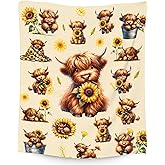 CuziBloom Kids Throw Blankets, Highland Cow Blanket Gifts for Girls, Cow Gifts with Sunflower, Warm Flannel Throw for Couch, 40"x50"