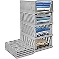 4-Pack Folding Wardrobe Storage Box Plastic Drawer Organizer Stackable Shelf Baskets Cloth Closet Container Bin Cube Home Office Bedroom Laundry Pull Out Drawer Dividers for Clothes,Toys Organization