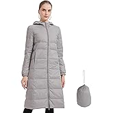 ANYIELIEMO Packable Lightweight Long Down Jacket for Women Thin Warm Hooded Puffer Travel Coat(Available in Plus Size) (US, Alpha, 6X-Large, Regular, Regular, Gray)