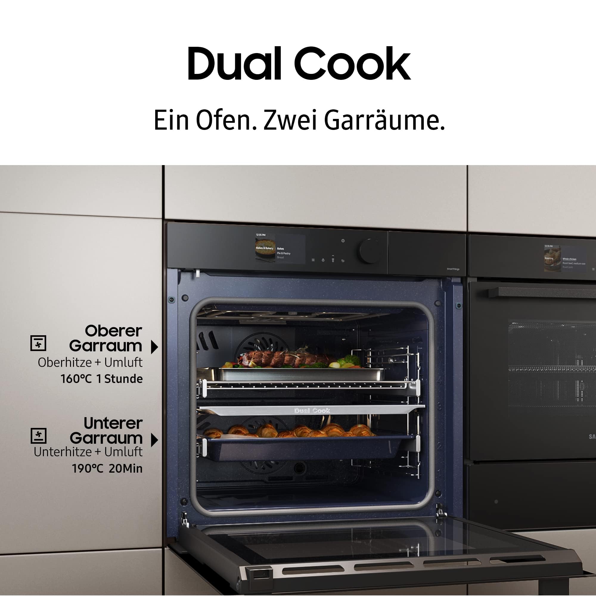 Samsung NV7B6675CDN/U1 Einbaubackofen,76 ℓ, Dual Cook Flex, Pyrolytische Selbstreinigung, SmartThings Cooking, XXL-Garraum 5