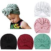 DRESHOW BQUBO 5 Pieces Newborn Baby Turban Hats Bow Baby Infant Beanie Breathable Toddler Cap for Baby Girls