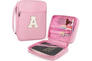Bible Covers for Girls, Fruobeyla Pink Bible Cases for Woman PU Leather Bible Carrying Case for Women, Large Book Cover with Handle and Zippered Pocket for Kids, 10.2" X 7.8" X 2.5" Pink (Letter A)