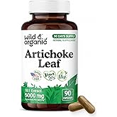Wild & Organic Artichoke Extract Capsules 500 mg - Liver & Digestive Support - Artichoke Leaf Extract Supplement - Cynara Scolymus Leaf Powder - Vegan, No Fillers, Non-GMO - 90 Count
