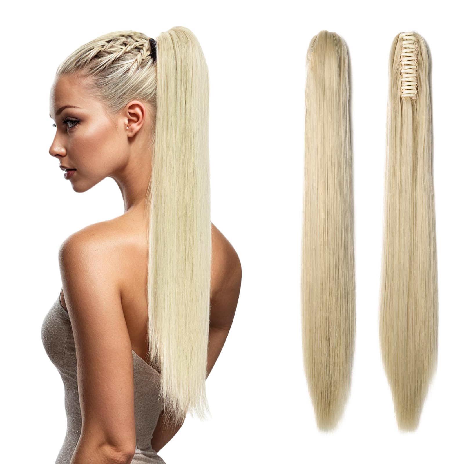 TESS Claw Clip in Ponytail Hair Extensions, 21 Inches Straight Ponytail Extension #613C Bleach Blond Hair Extensions Clip in Blonde for Women 140g — image 1