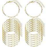 KEIAOUE 16 Pack Charm Bracelet Chain Bulk Gold Plated Stainless Steel Paperclip Chains Bracelets for DIY Jewelry Making