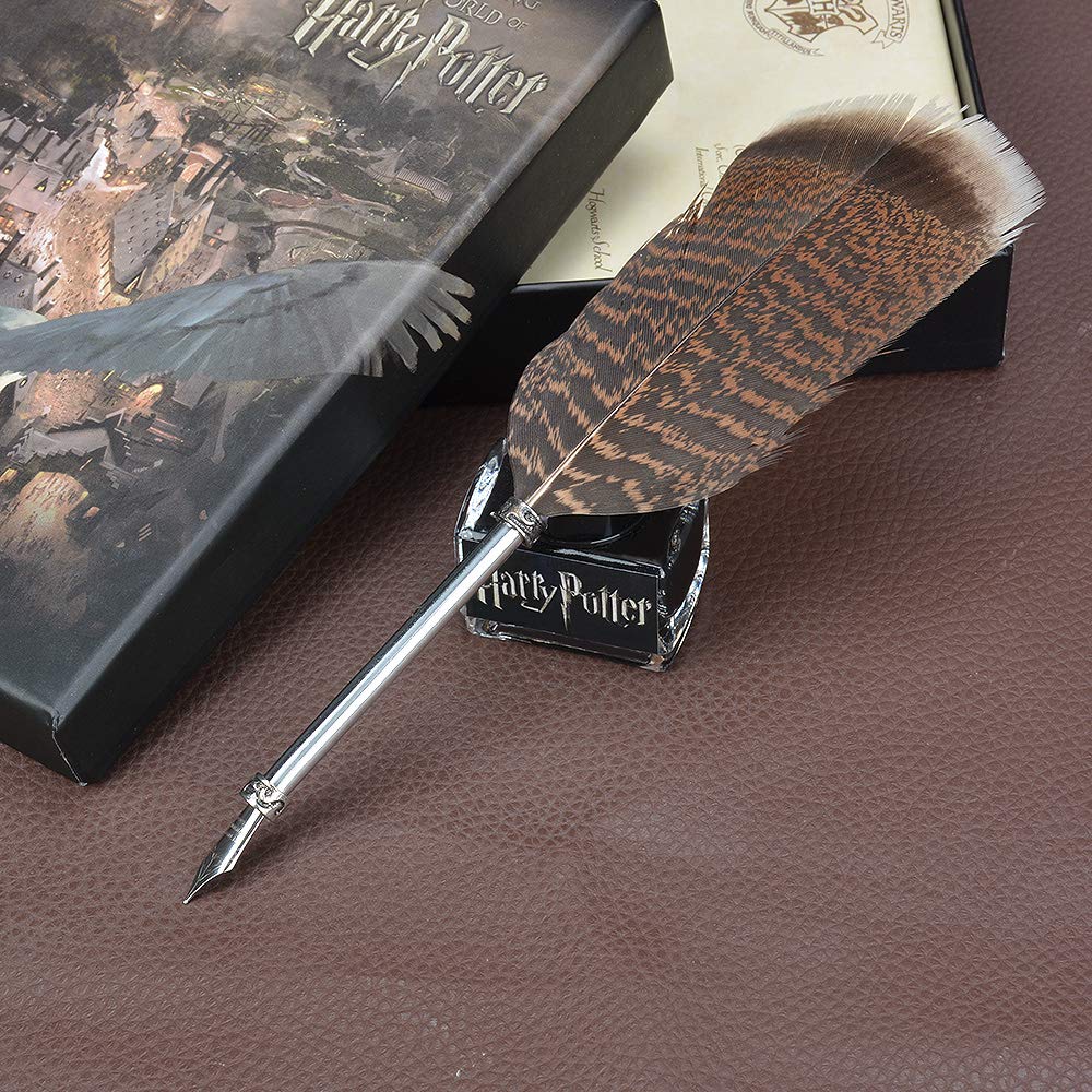 FunSponsor Antique Feather Dip Pen Set, Harry Potter Writing Quill Ink Dip Pen Set Great for Thanksgiving Day Christmas Gifts (Black)