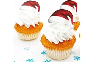 SUGAR ROBOT INC. Sugar Robot Santa Hat Cupcake Toppers - Christmas Cake Decorations Edible - Christmas Cupcake Toppers - Cake Topper - Decoration Made in the USA - Premium Crafted - 24 Pcs Pack