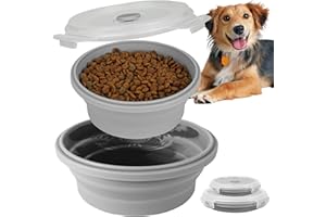 AVERYDAY 45oz Airtight Collapsible Dog Bowls with Lids, 2 Pack Portable Travel Dog Bowls for Large Medium Breeds, Silicone Food and Water Dish, 5.5 Cups Foldable Pet Bowl for Traveling and Camping