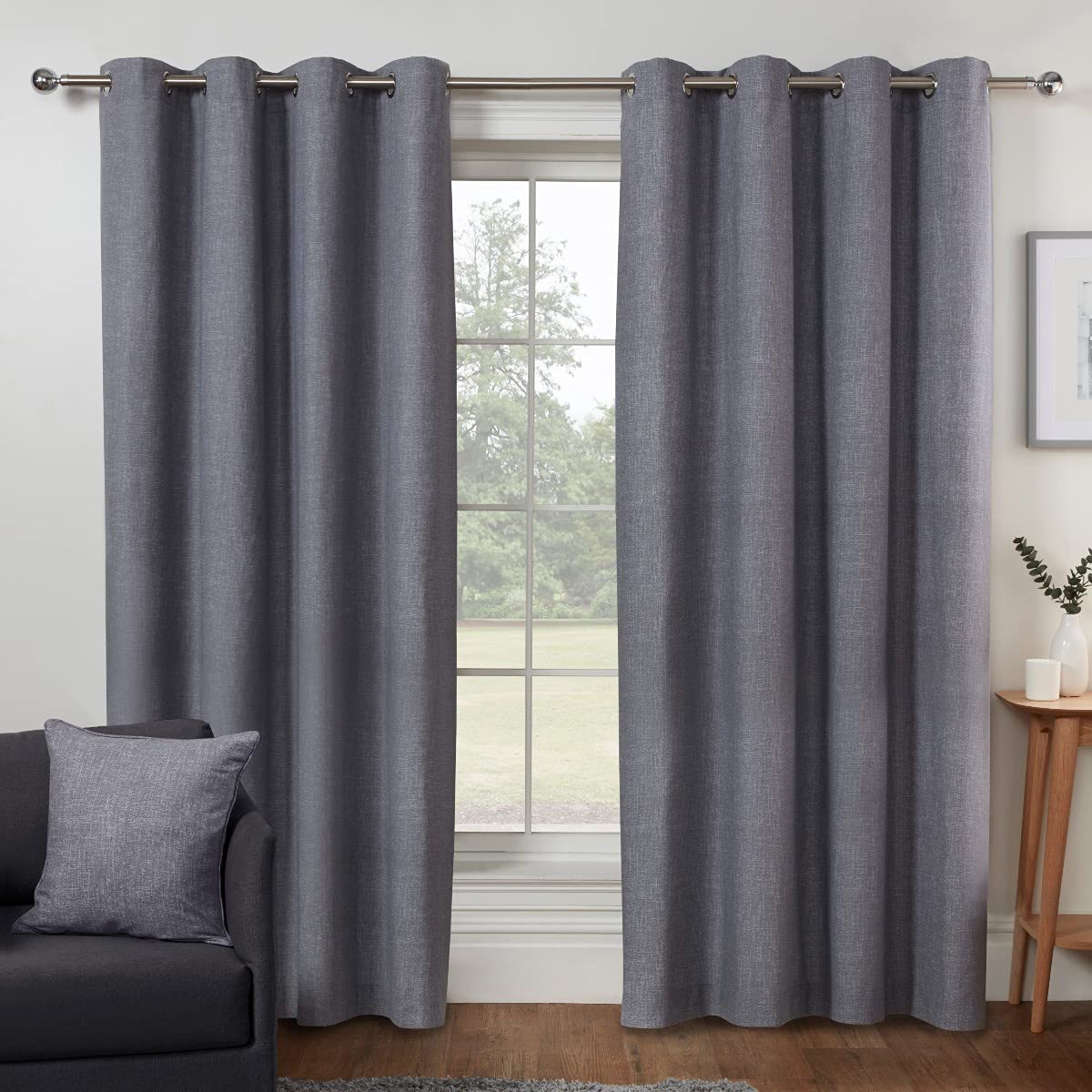 Sleepdown Textured Print Eyelet Curtains Lined Curtains for Bedroom and Living Room 66 x 90 Inch Charcoal 2 Panels, Charcoal Grey, 5056242839262