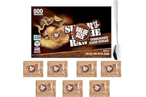 GENERIC Sugar InThe Raw Packets 500 Count, Brown Sugar Packets, Natural Sweetener for Drinks and Baking, Sugar Packets for Home, Office, Coffee, Bar, Gift,Restaurants, & Coffee Stations Plus Bools Spoon Perfect for Mixing