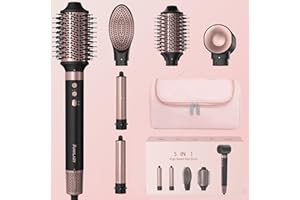 Annlary 5 in 1 Ionic Hot Air Styler, 1400W Powerful Hair Dryer Brush, Auto-Wrap Curlers, Paddle Brush for Fast Drying, Volumizing with Travel & Storage Bag Compatible with Dyson Airwrap