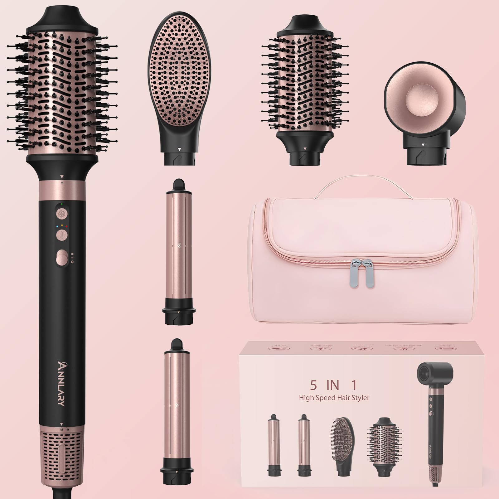 Photo 1 of Annlary 5 in 1 Ionic Hot Air Styler, 1400W Powerful Hair Dryer Brush, Auto-Wrap Curlers, Paddle Brush for Fast Drying, Curling, Straightening, Volumizing with Travel & Storage Bag
