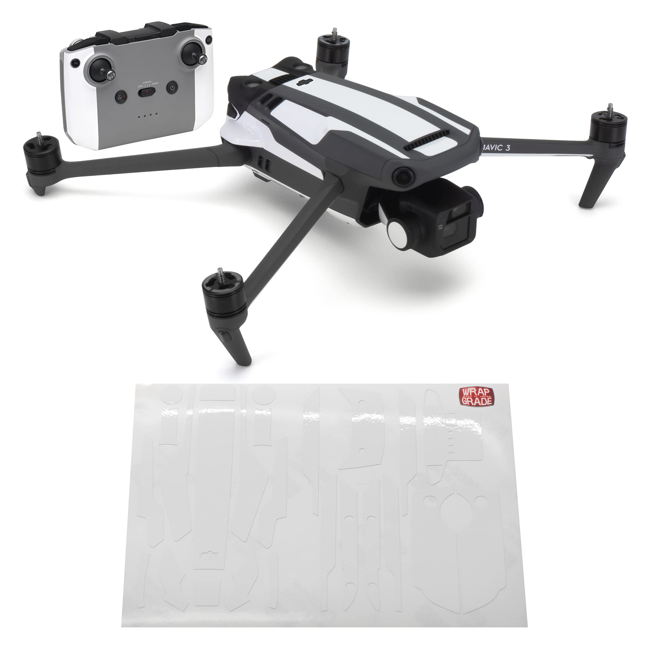 WRAPGRADE Partial Skin Stickers Compatible with Mavic 3 / Mavic 3 Classic Accent Color (RACING WHITE) — image 1