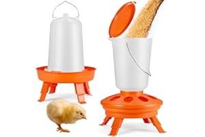 YANZI Chick Feeder and Waterer Set,Top Fill with Snap-Locking Hinged Lid,3.8LB Small Chicken Feeder,0.4Gal Baby Chick Waterer,3 Adjustable Heights,Baby Chick Starter Kit for Brooder,Duckling Quail Poultry