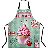 Xuwenz Vintage Cupcake Apron for Women Men, Adjustable Apron Cooking Kitchen Chef Apron for Home Kitchen, Baking Gardening BBQ, Coffee House, Restaurant