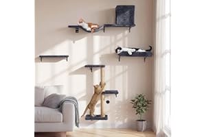 FUKUMARU Cat Wall Shelves, Stable & Safe 4 in 1 Cat Furniture Set, Wooden Climbing Wall with Scratching Post for 16 Inch Dryw