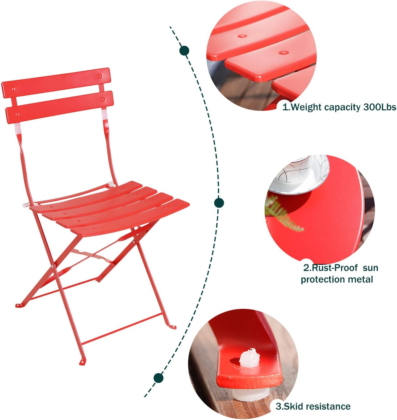 Grand Patio3 Piece Bistro Set, Weather-Resistant Folding Table and Chairs, Indoor/Outdoor Furniture Set (Red): Garden & Outdoor
