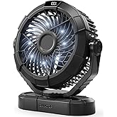 Gaiatop Portable Camping Fan with LED Lantern, Power Display 360° Head Rotation, Hanging Hook for Tent, 3 Speed Quiet Rechargeable, 4000mAh Battery Operated USB Fans for Indoor Outdoor Travel Black