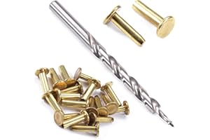 EZSMITH Cutlery Rivets (10 Pack) + [1] Step Drill for DIY Handles & Knife Handle Repair - USA Size (0.312 x 0.155 x 0.520 Inch) - (Brass) - 2-Piece Rivet Knife Handle Fasteners