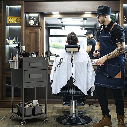 SyyBhb Metal Salon Trolley Cart for Hair Stylist, Lockable