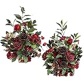 Ling's moment 17.5" Tall Free Standing Artificial Flowers Arrangements 2 pcs Wedding Aisle Runner Chair Decorations Bordeaux Red Centerpieces for Ceremony Reception Rose Floral Floor Party Outdoor