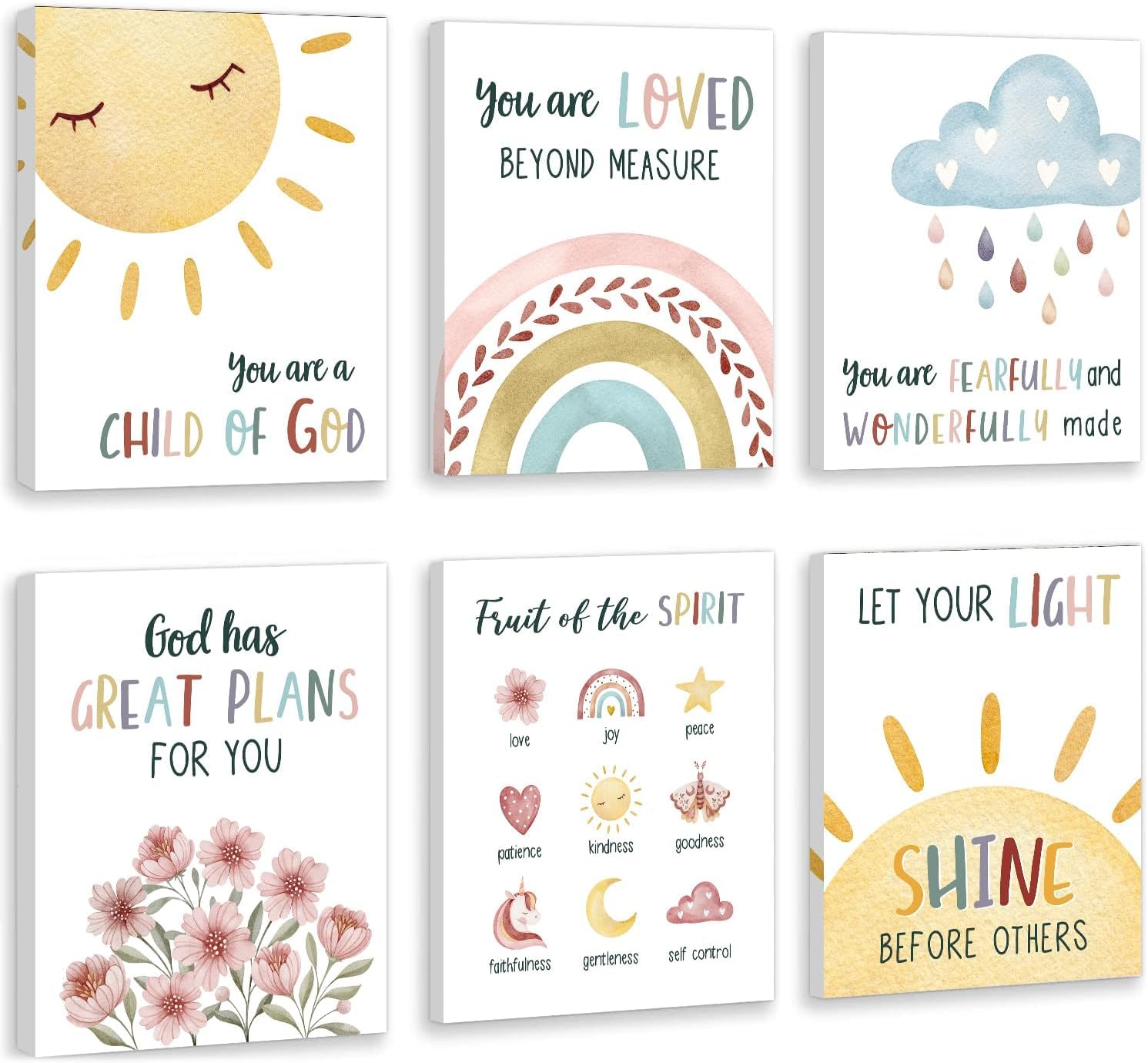 HPNIUB Kids Bible Verses Wall Decor,Inspirational Christian Wall Art,Rainbow Scripture Canvas Wall Art For Nursery Bedroom Classroom Sunday School Decor,Christian Gifts For kids(20x25cm)