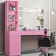 4ever2buy Barber Station for Hair Stylist, Salon Wall Station with Barber Cabinet, Hair Stations Equipment Hair Dryer Holder, Drawers (Pink)
