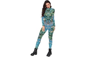 Sipumia Unisex Halloween Party Costumes Jumpsuits Digital Printed Skinny Catsuit Costume