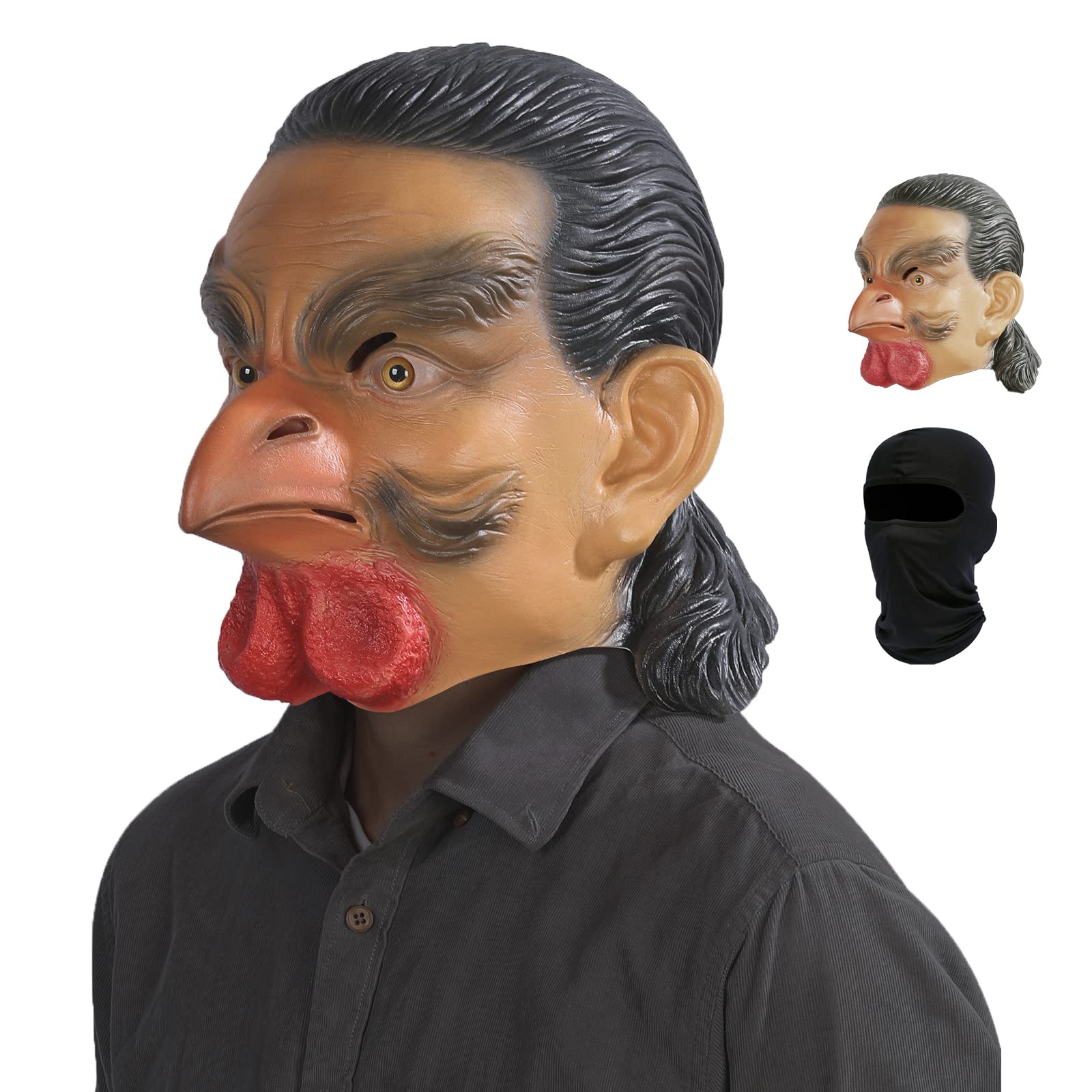 Raxwalker Rooster Beak Realistic Man Head Mask Chicken Latex Human Face Costume For Halloween Cosplay Party (Black)